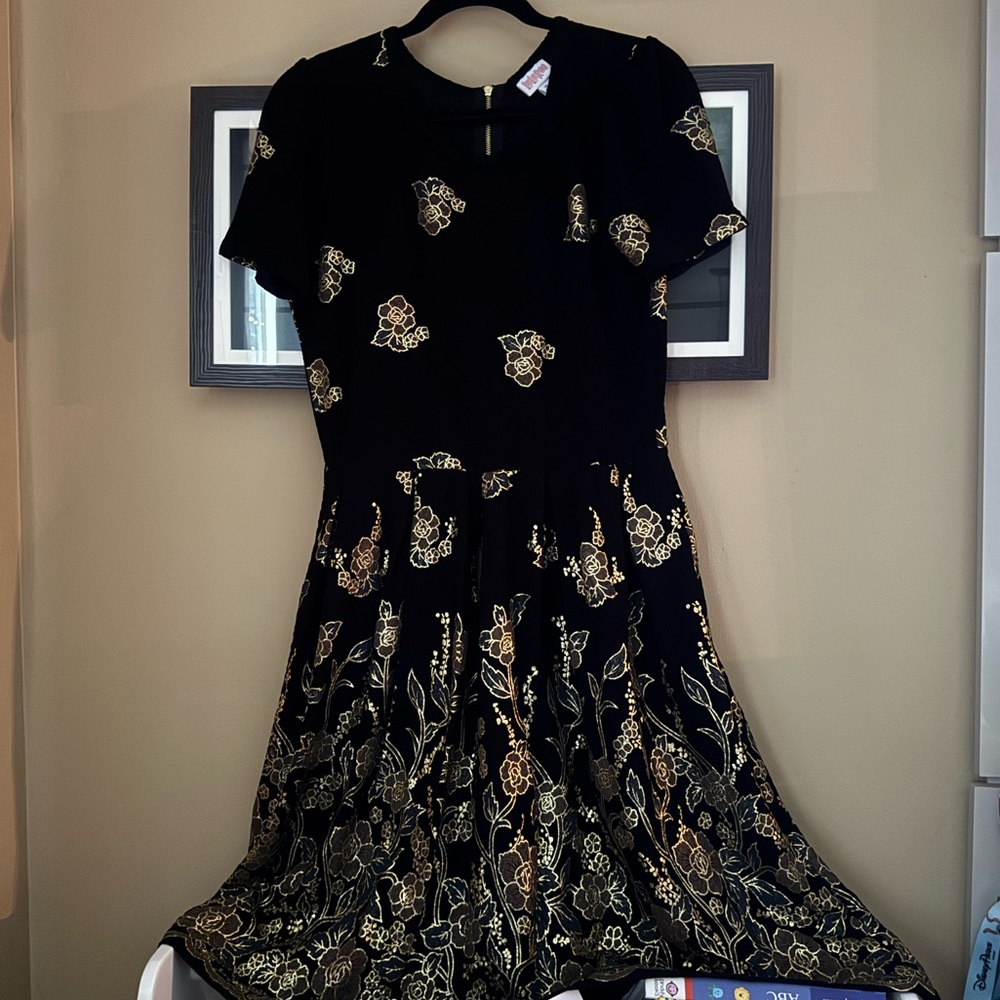 LuLaRoe Black and Gold Floral Elegant Amelia Dress